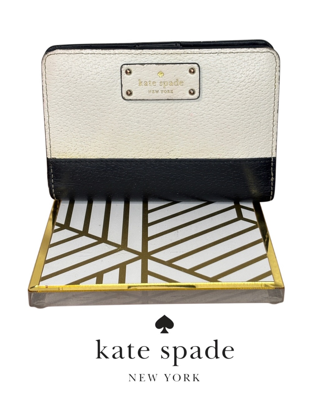 Kate Spade Black and White Colorblock Compact Wallet